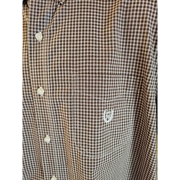 Chaps Easy Care size medium brown checkered EUC short sleeve shirt EUC casual - Picture 3 of 7